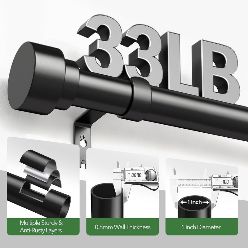 Time Forest Black Curtain Rods for Windows 32 to 120 Inch (2.6-10 Feet), 1 Inch Diameter Adjustable Heavy Duty Curtain Rod, Modern Style Indoor Outdoor Long Window Drapery Rods with End Caps - Image 4